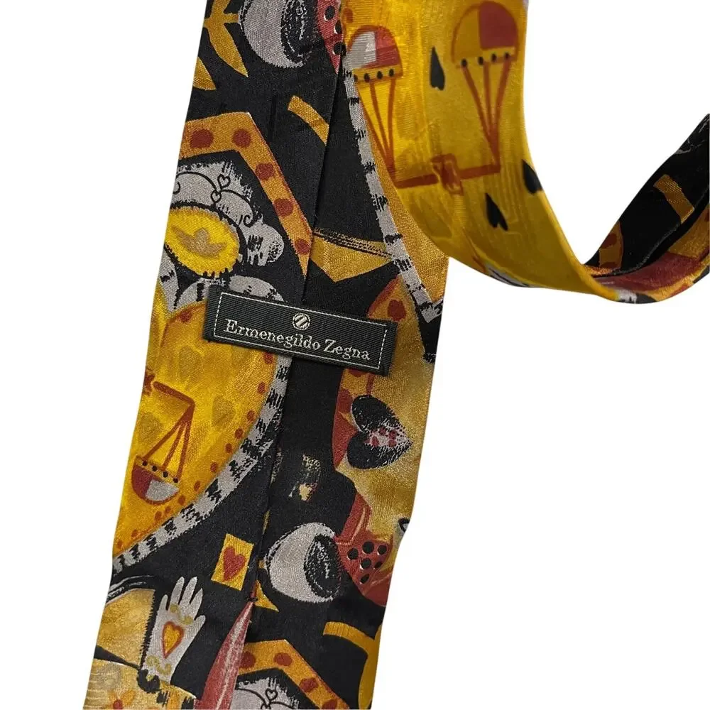 Ermenegildo Zegna Neck Tie 100% Silk Hearts Scales Whimsy Designer